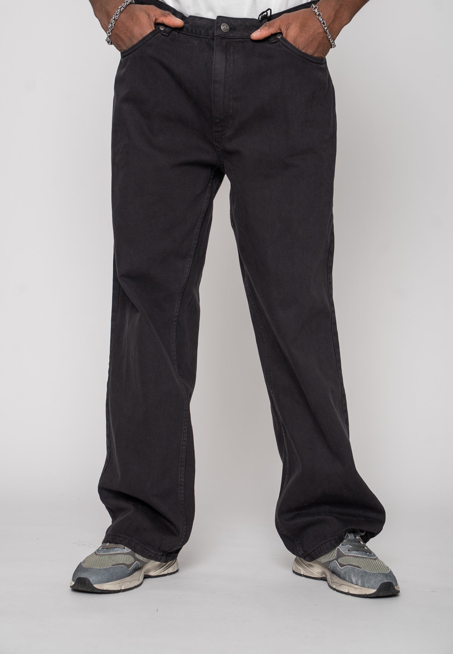 Wide Straight Jeans Black Washed