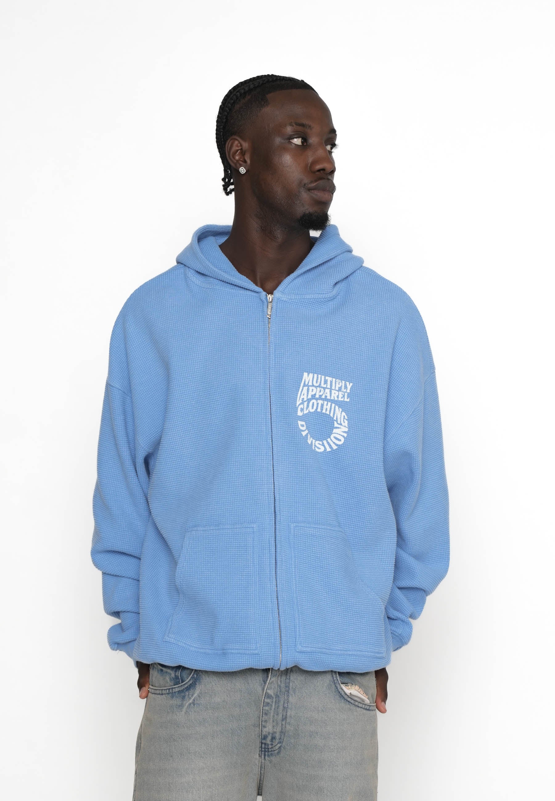 Multiply Apparel Oversize Zip Hoodie WAFFLED Azurine – weitere Ansicht 3