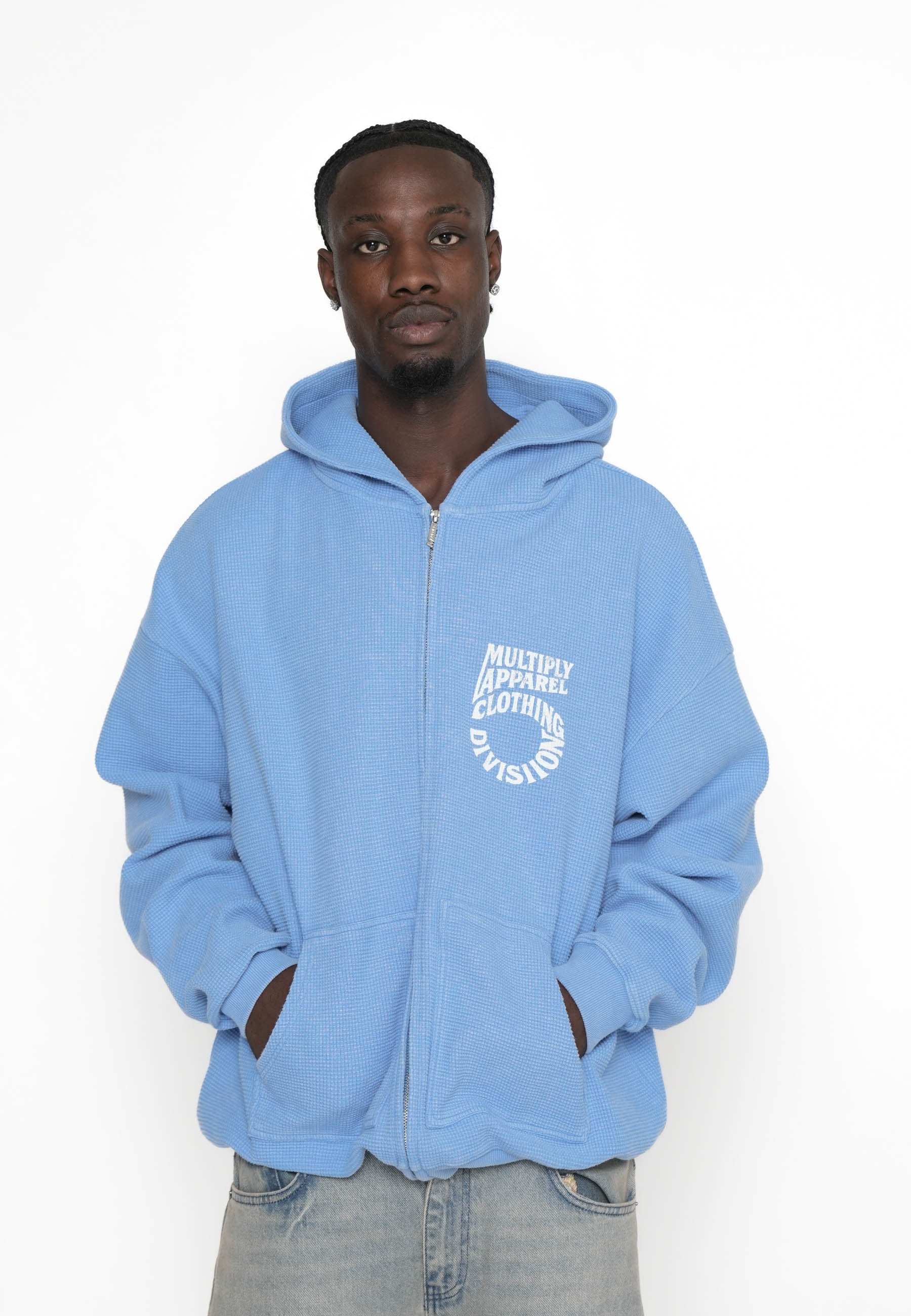 Multiply Apparel Oversize Zip Hoodie WAFFLED Azurine – weitere Ansicht 4