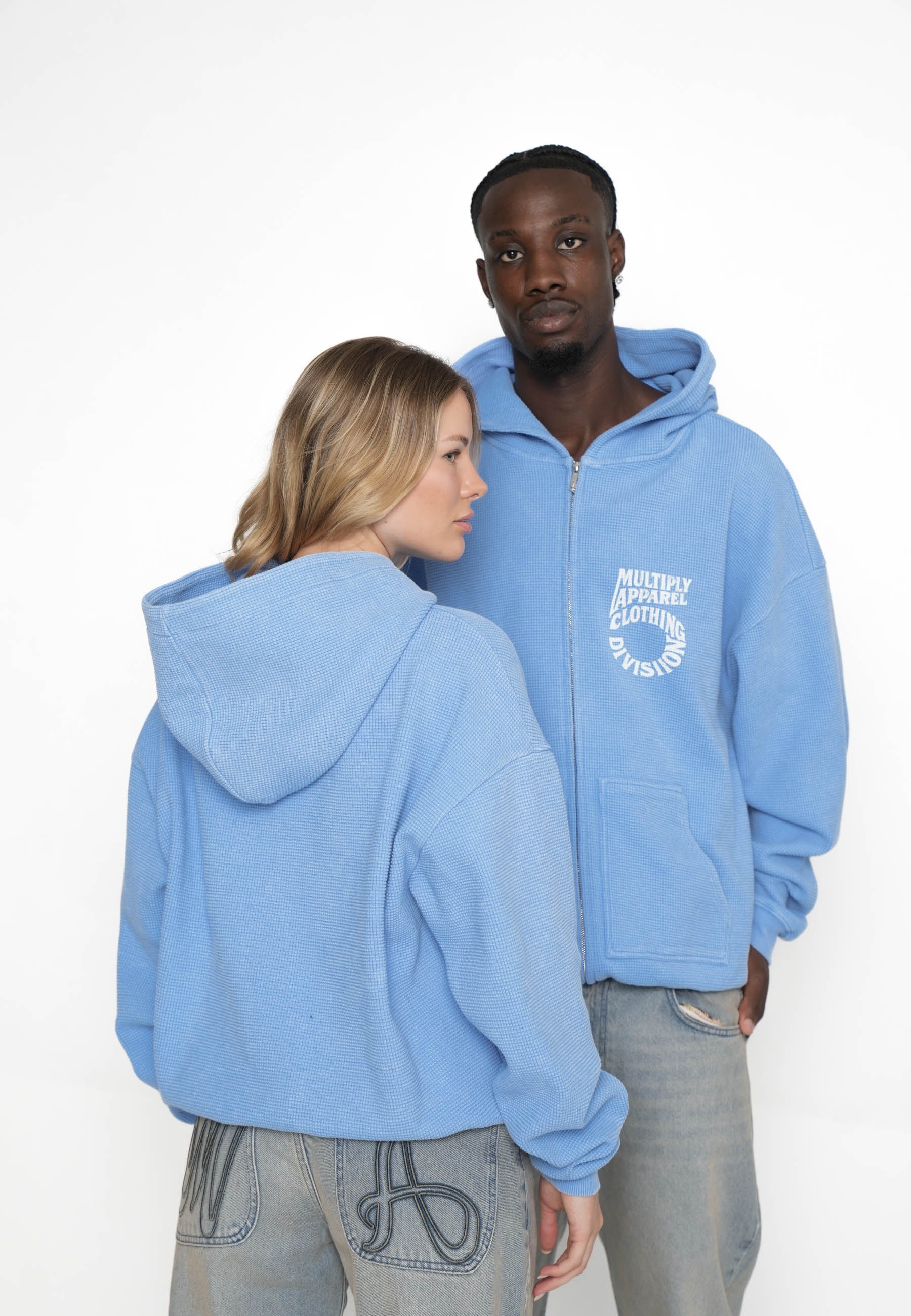 Multiply Apparel Oversize Zip Hoodie WAFFLED Azurine – weitere Ansicht 6