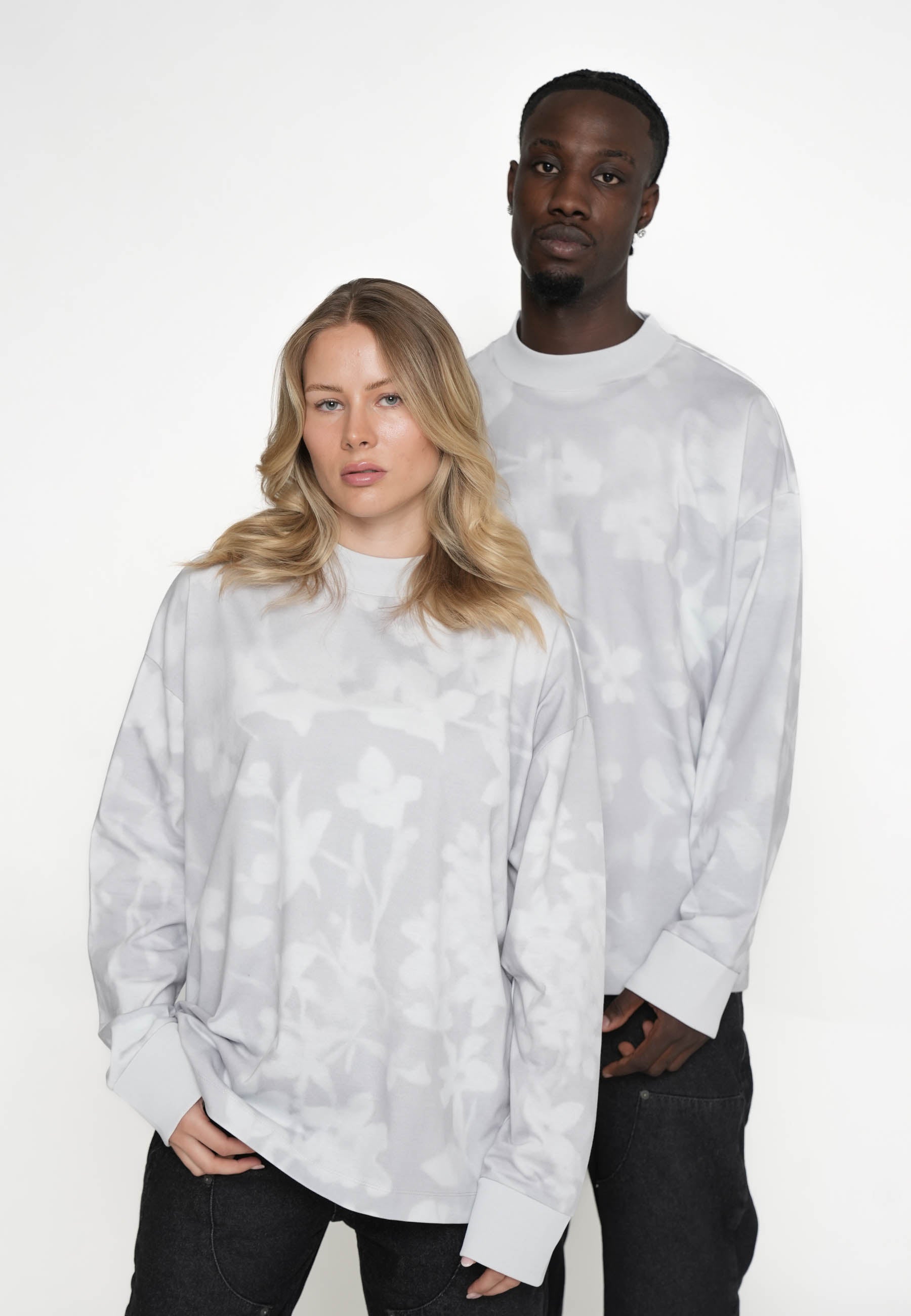 Oversize Longsleeve T-shirt FADED FLORAL Vasporous Grey