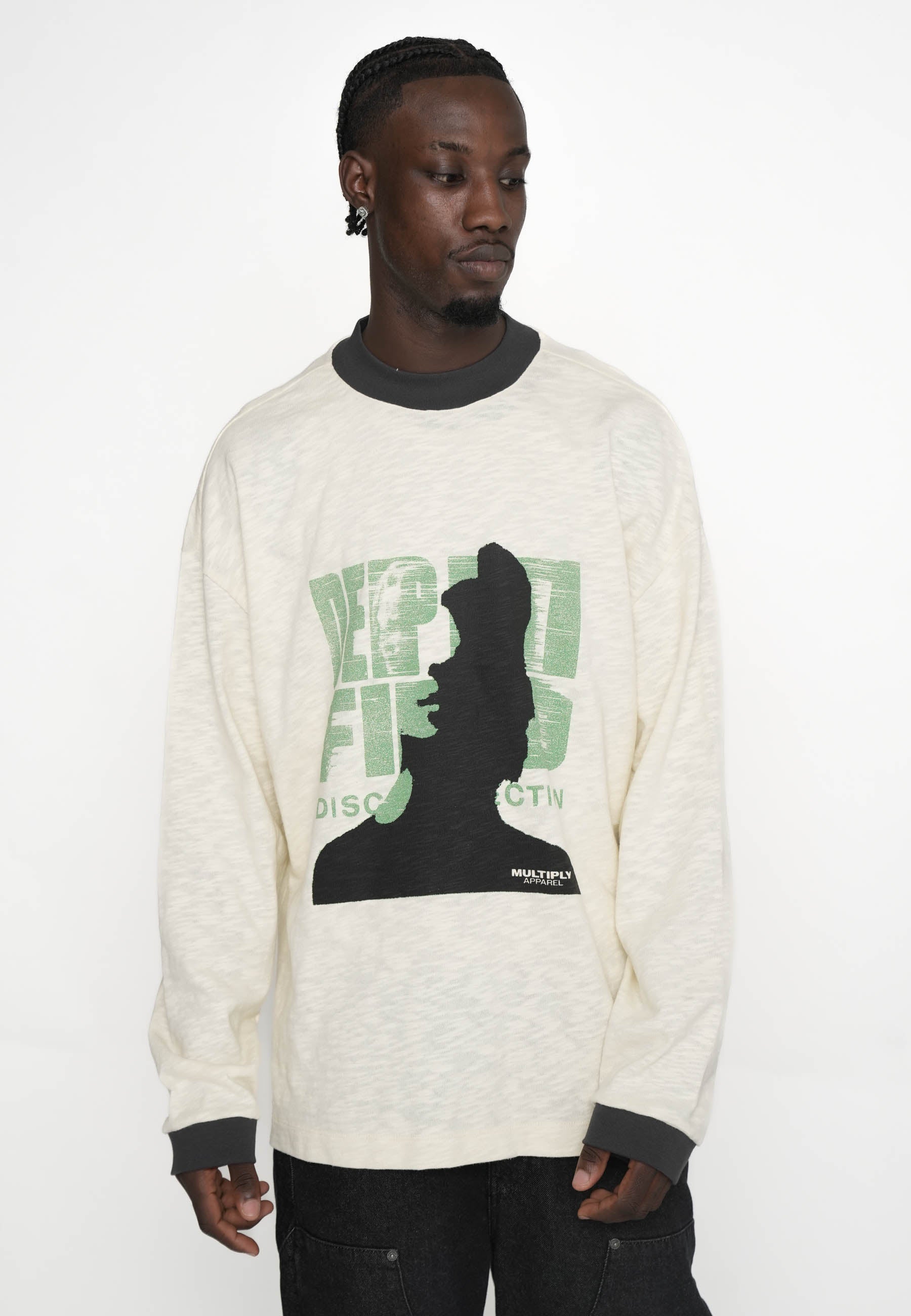 Multiply Apparel Oversize Longsleeve T-shirt DEEP FIELD Cloud Cream – weitere Ansicht 3