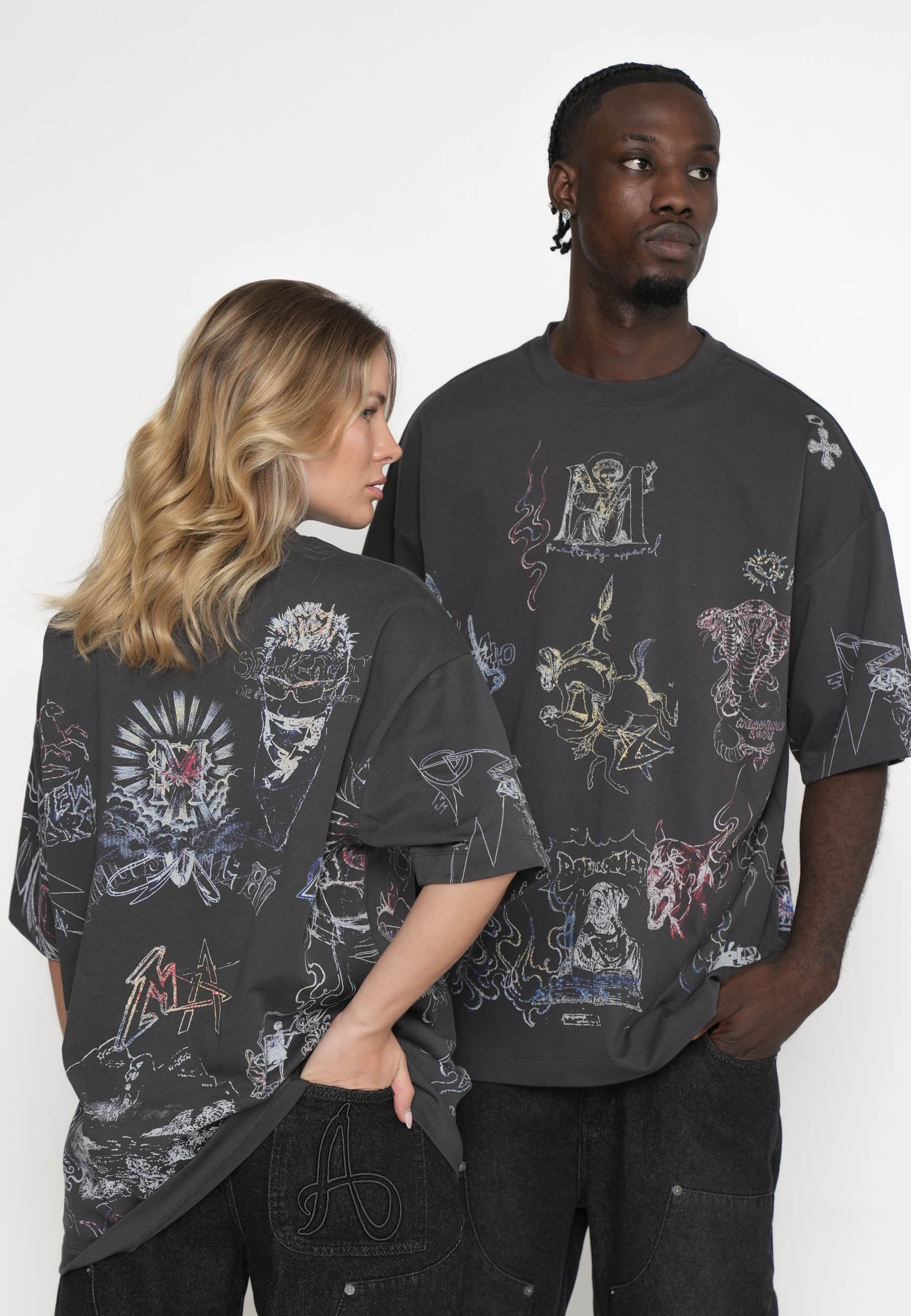 Multiply Apparel Oversize T-shirt FRESCO Black Soda Washed – Frontalansicht