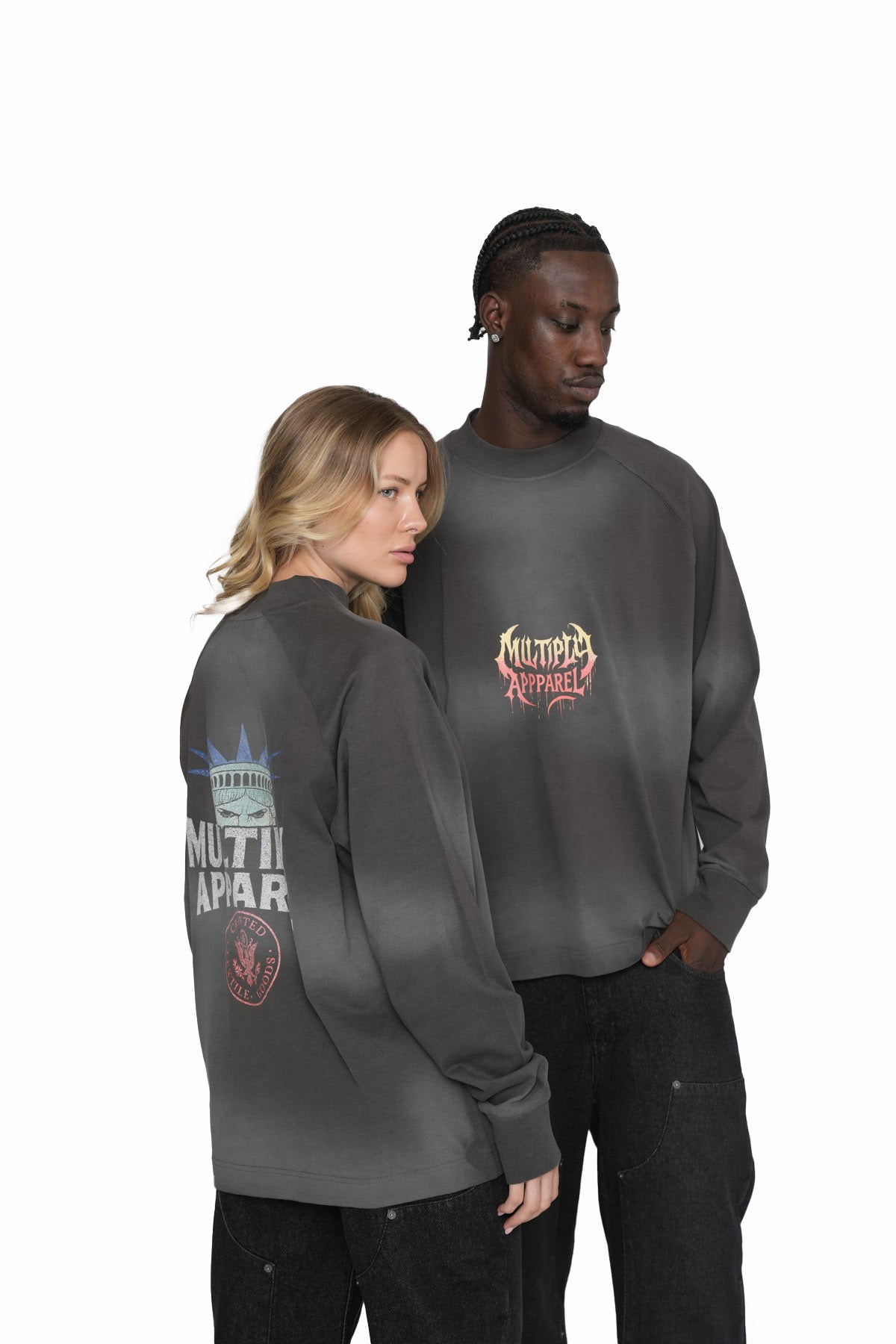 Multiply Apparel Oversize Longsleeve CINEMATIC Black Soda Washed – Frontalansicht