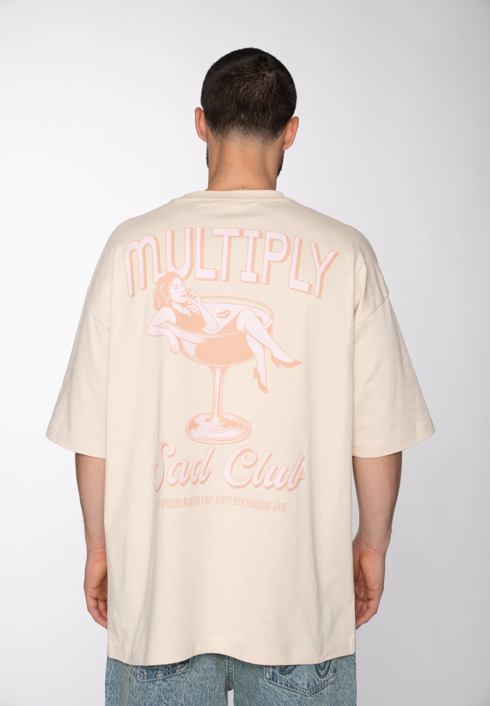 Multiply Apparel Oversize T-Shirt SAD CLUB White Smoke – Frontalansicht