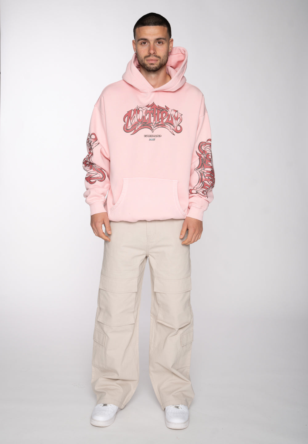 Multiply Apparel Oversize Hoodie VINTAGE WASHED GRAFFITI Pink Cherub – weitere Ansicht 2