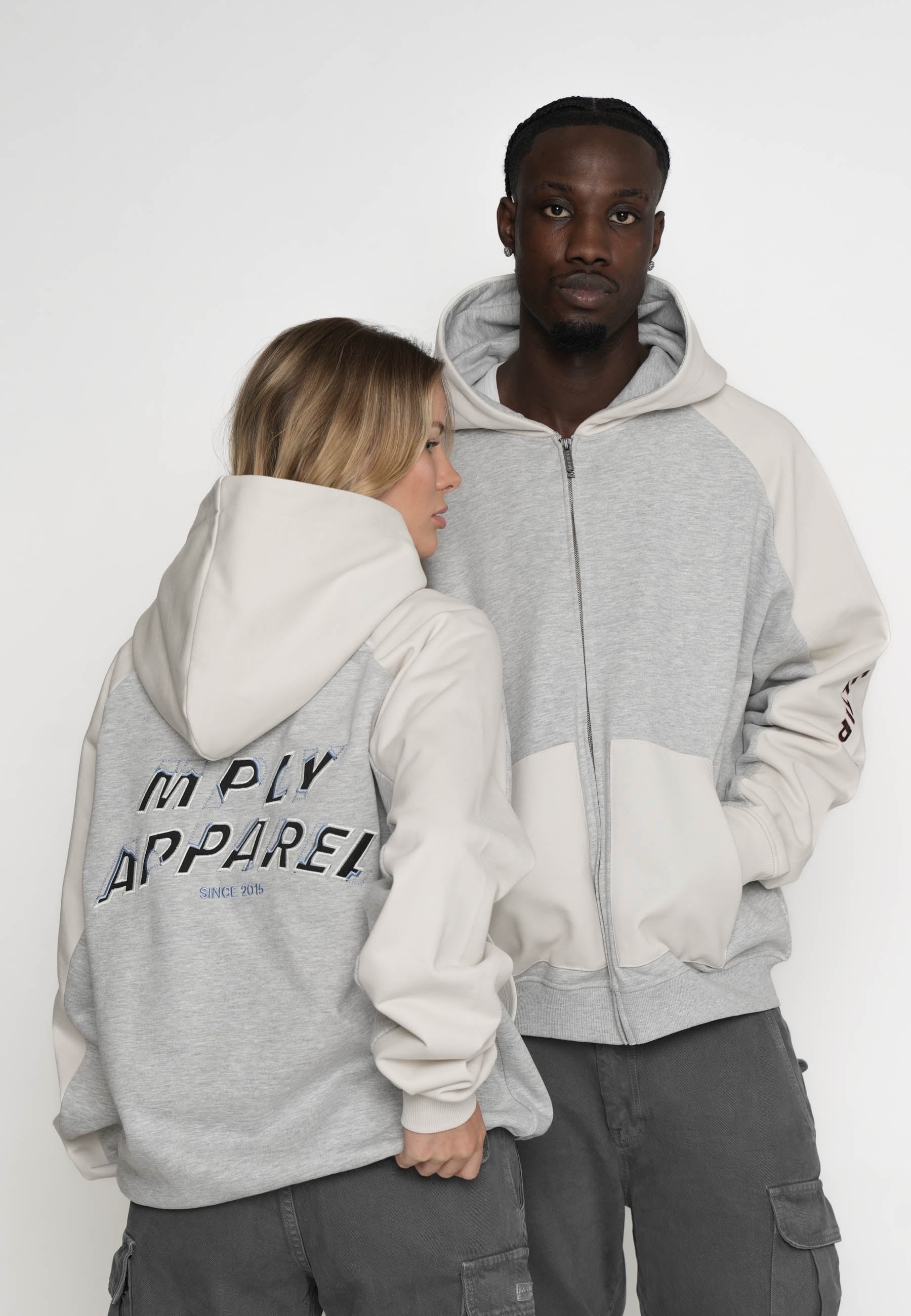 Multiply Apparel Oversize Zip Hoodie CONFIGURATION Grey Melange – Frontalansicht