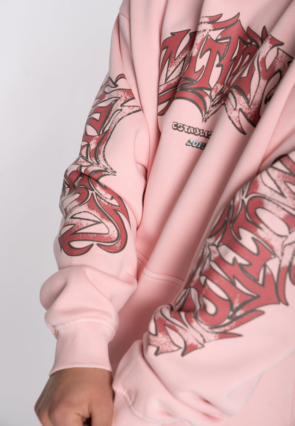 Multiply Apparel Oversize Hoodie VINTAGE WASHED GRAFFITI Pink Cherub – weitere Ansicht 3