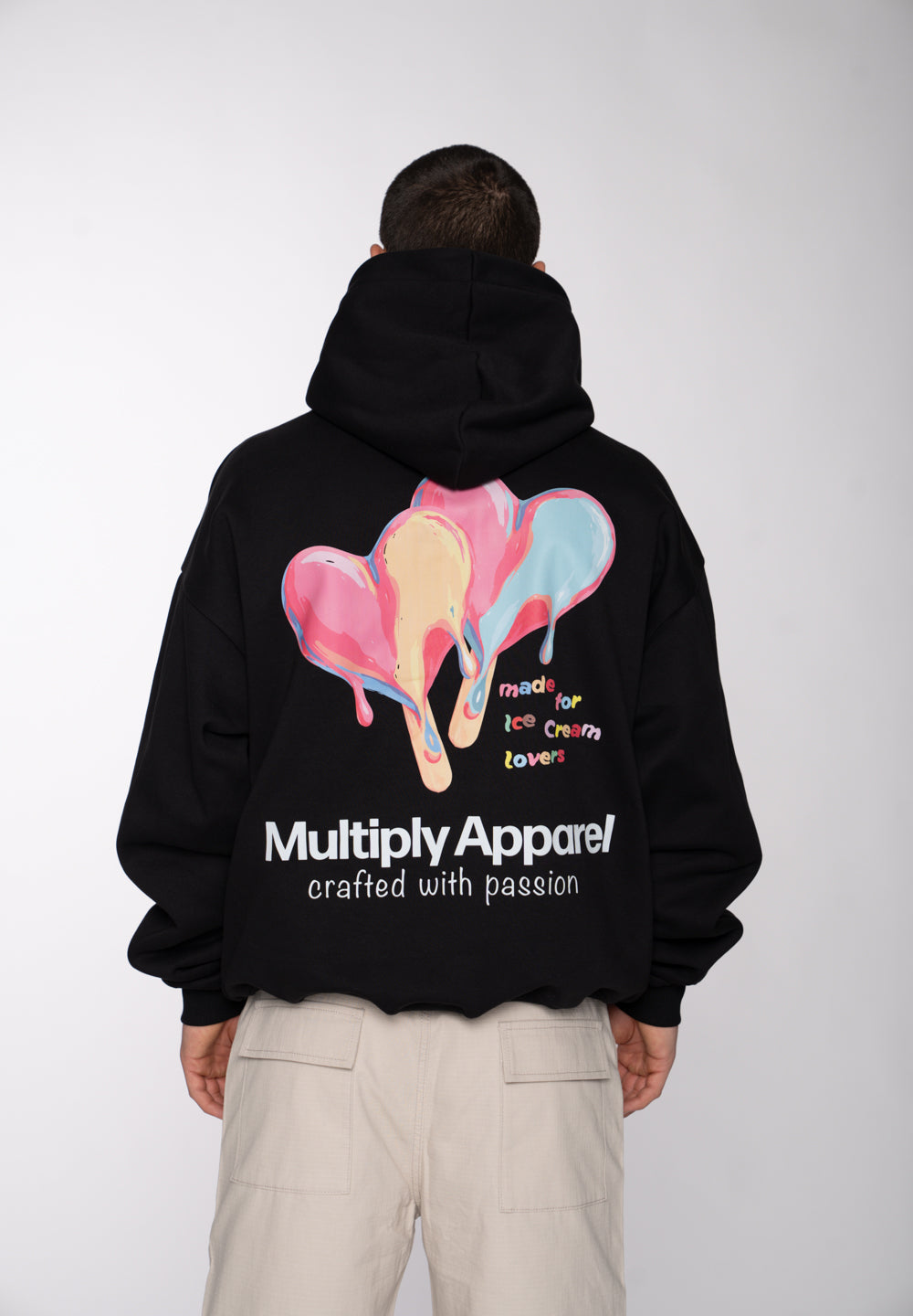 Multiply Apparel Oversize Hoodie ICE CREAM LOVERS Black – Frontalansicht