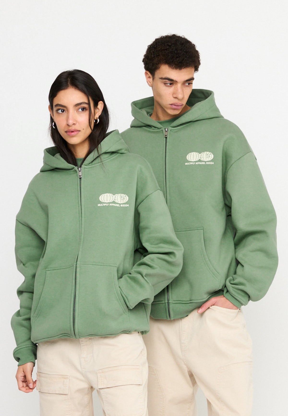 Oversize Zip Hoodie TWO WORLDS Hedge Green