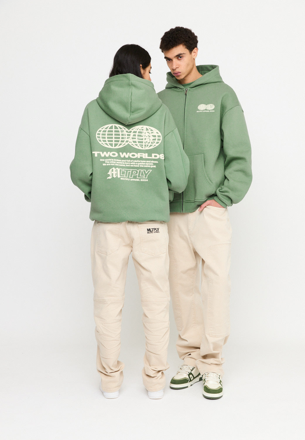 Oversize Zip Hoodie TWO WORLDS Hedge Green