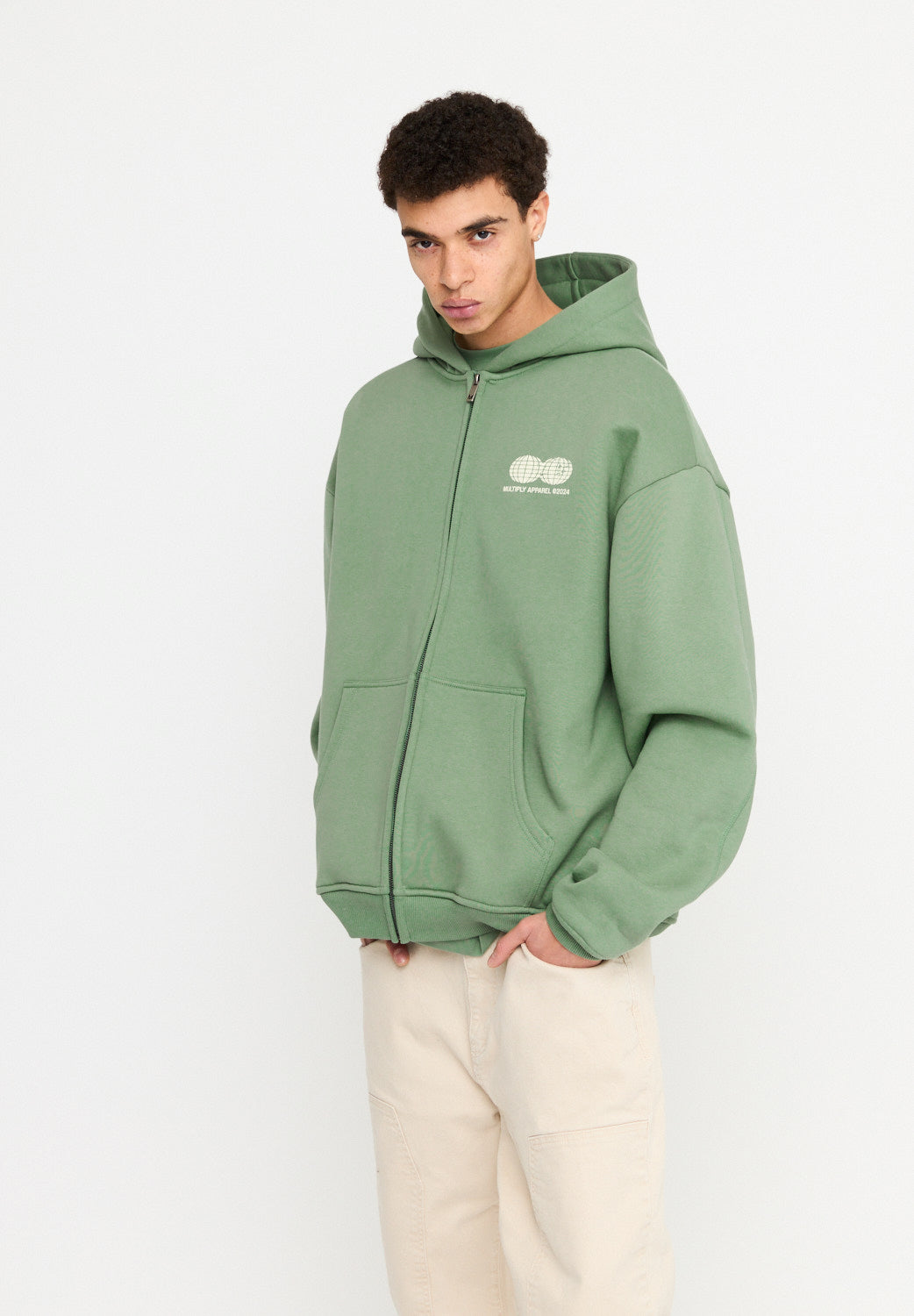Oversize zip hoodie TWO WORLDS Hedge Green