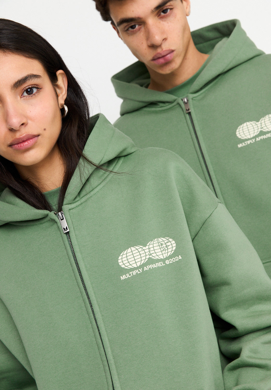Oversize zip hoodie TWO WORLDS Hedge Green