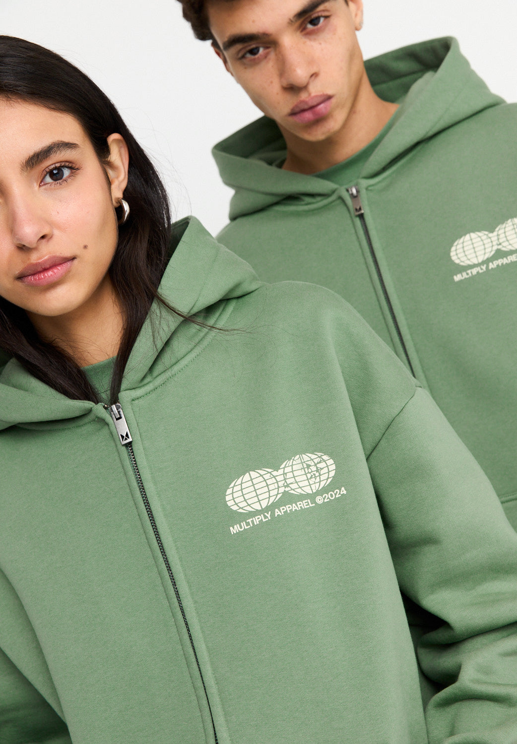 Oversize Zip Hoodie TWO WORLDS Hedge Green