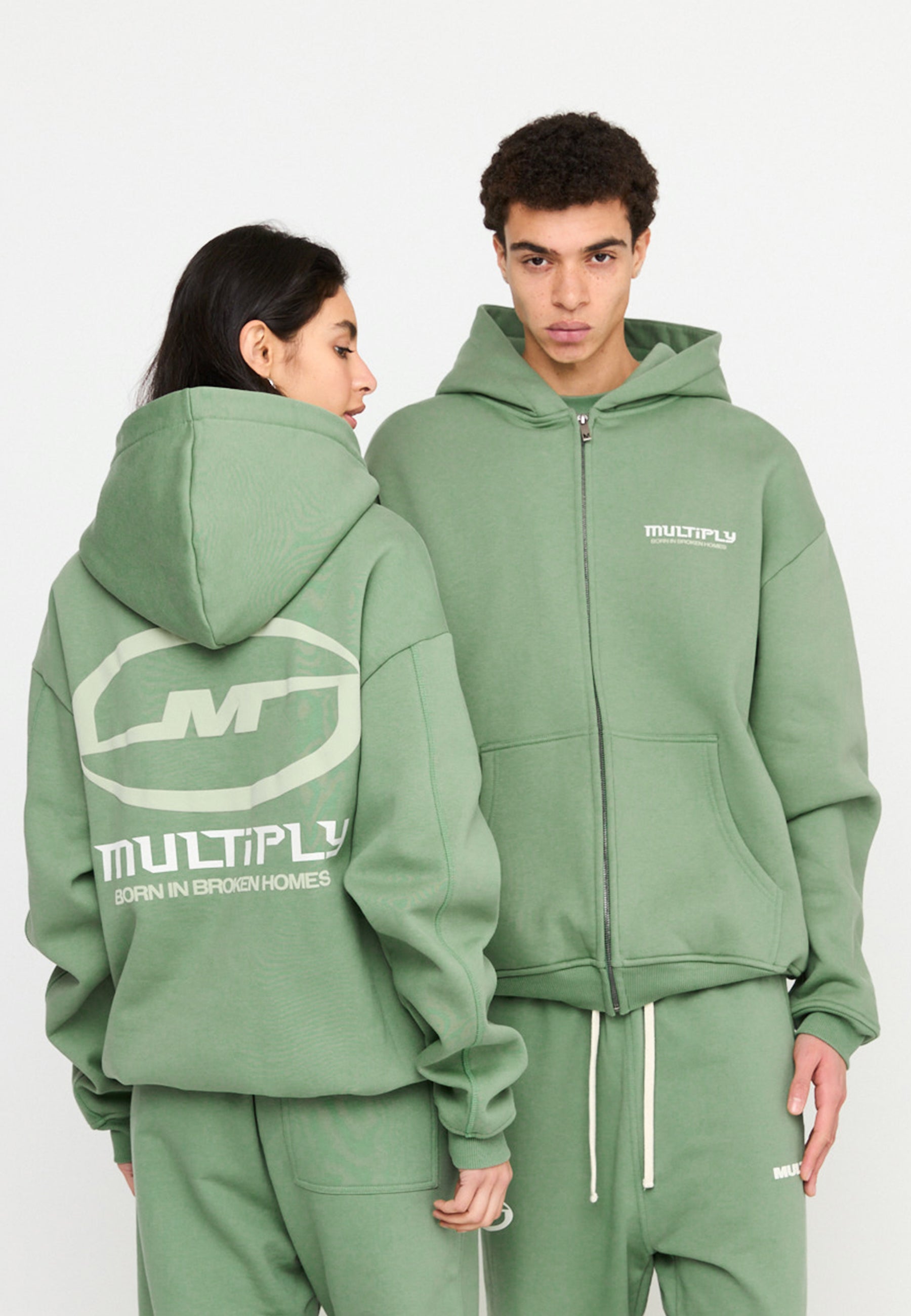 Multiply Spparel Oversize Zip Hoodie BROKEN IDENTITY Hedge Green