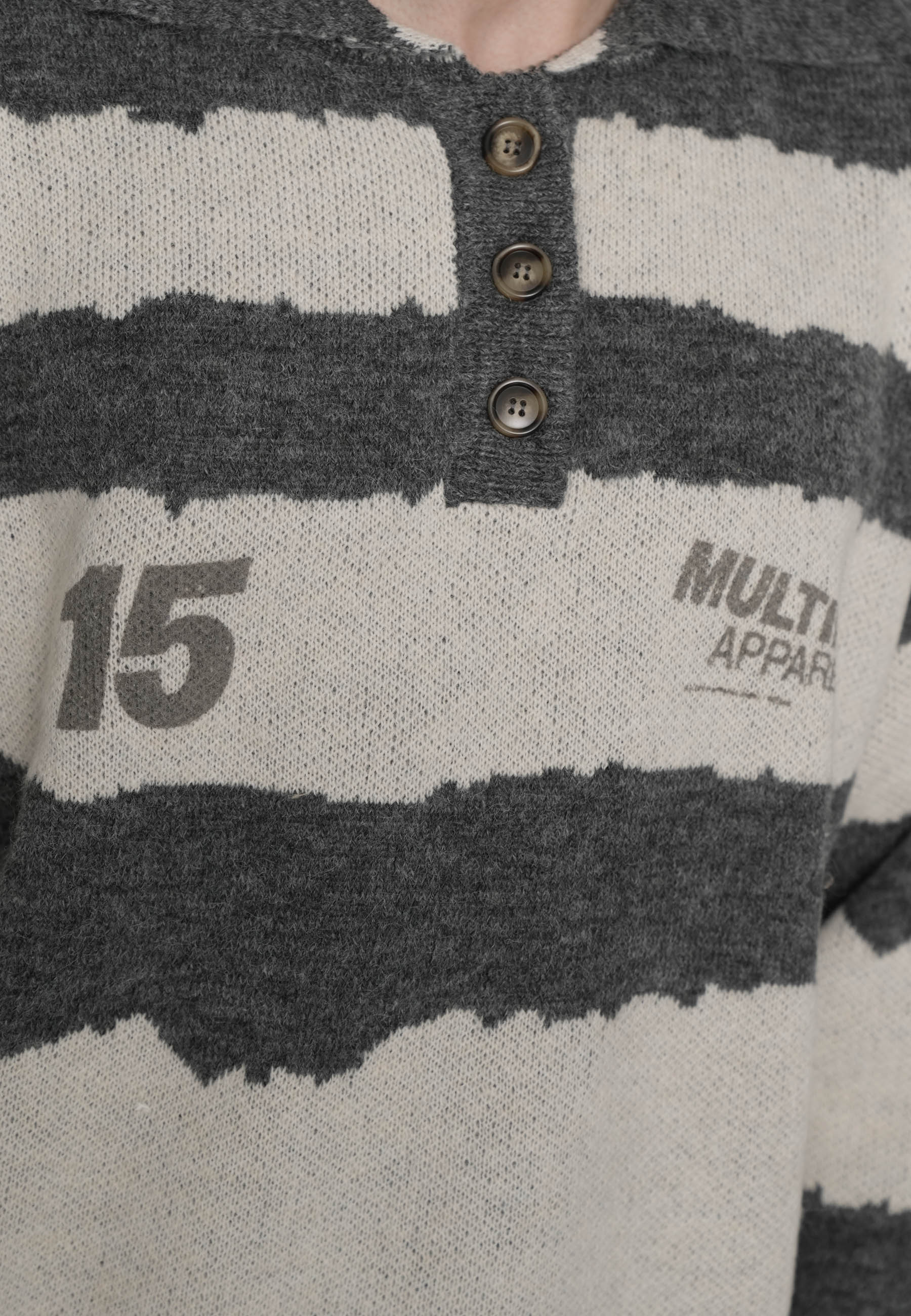 Multiply Apparel Oversize knit Longsleeve Polo DUNES Black – weitere Ansicht 5