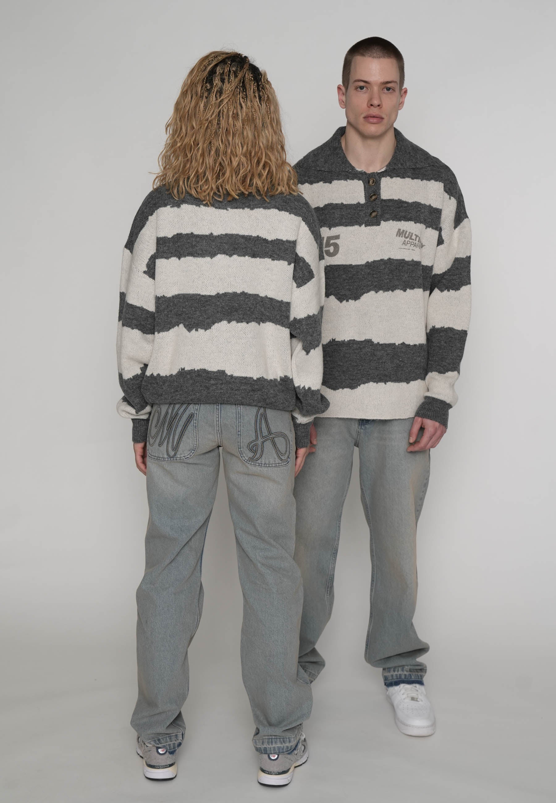 Multiply Apparel Oversize knit Longsleeve Polo DUNES Black – weitere Ansicht 6