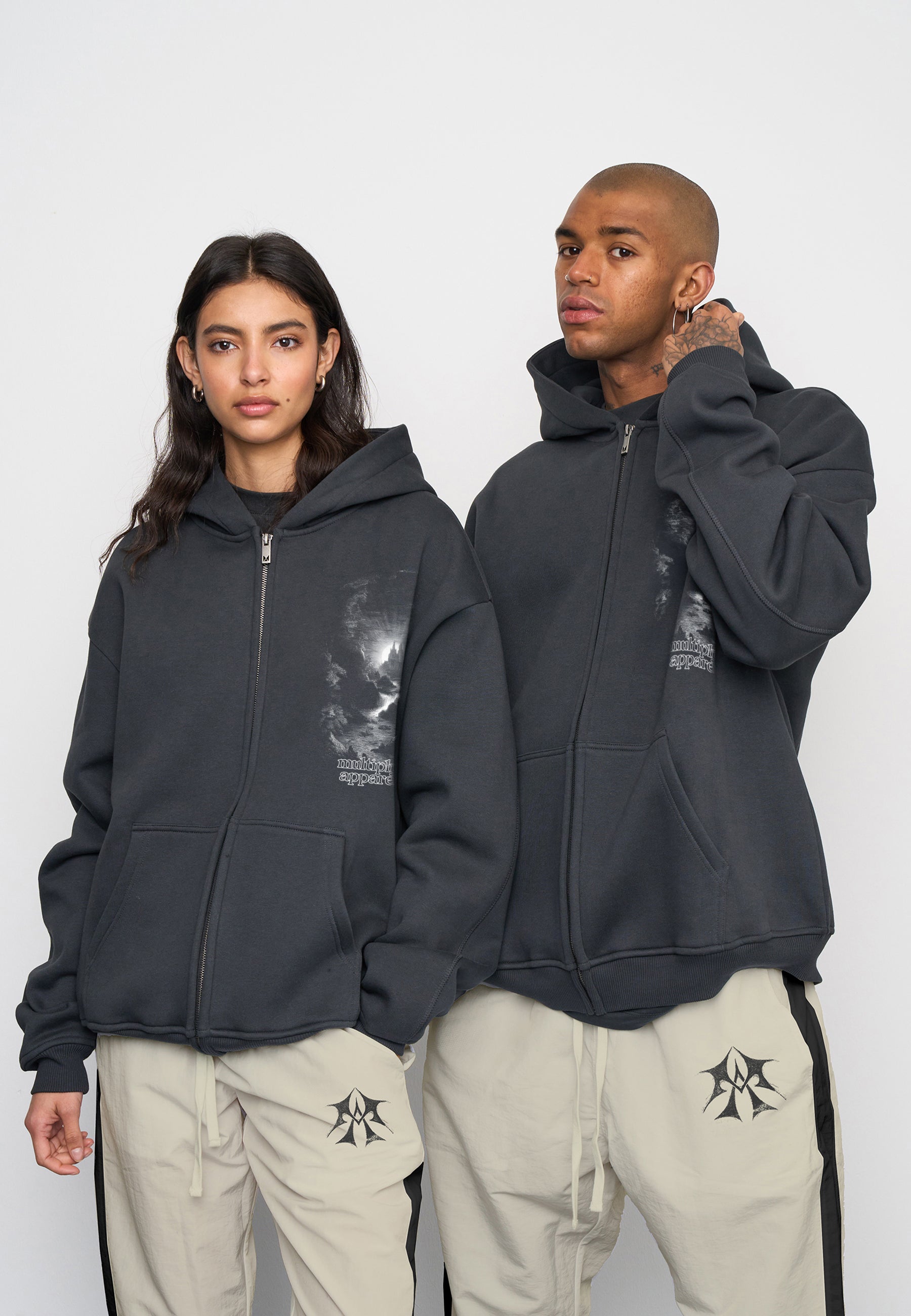 Oversize Zip Hoodie ANGELIC Black Soda Washed