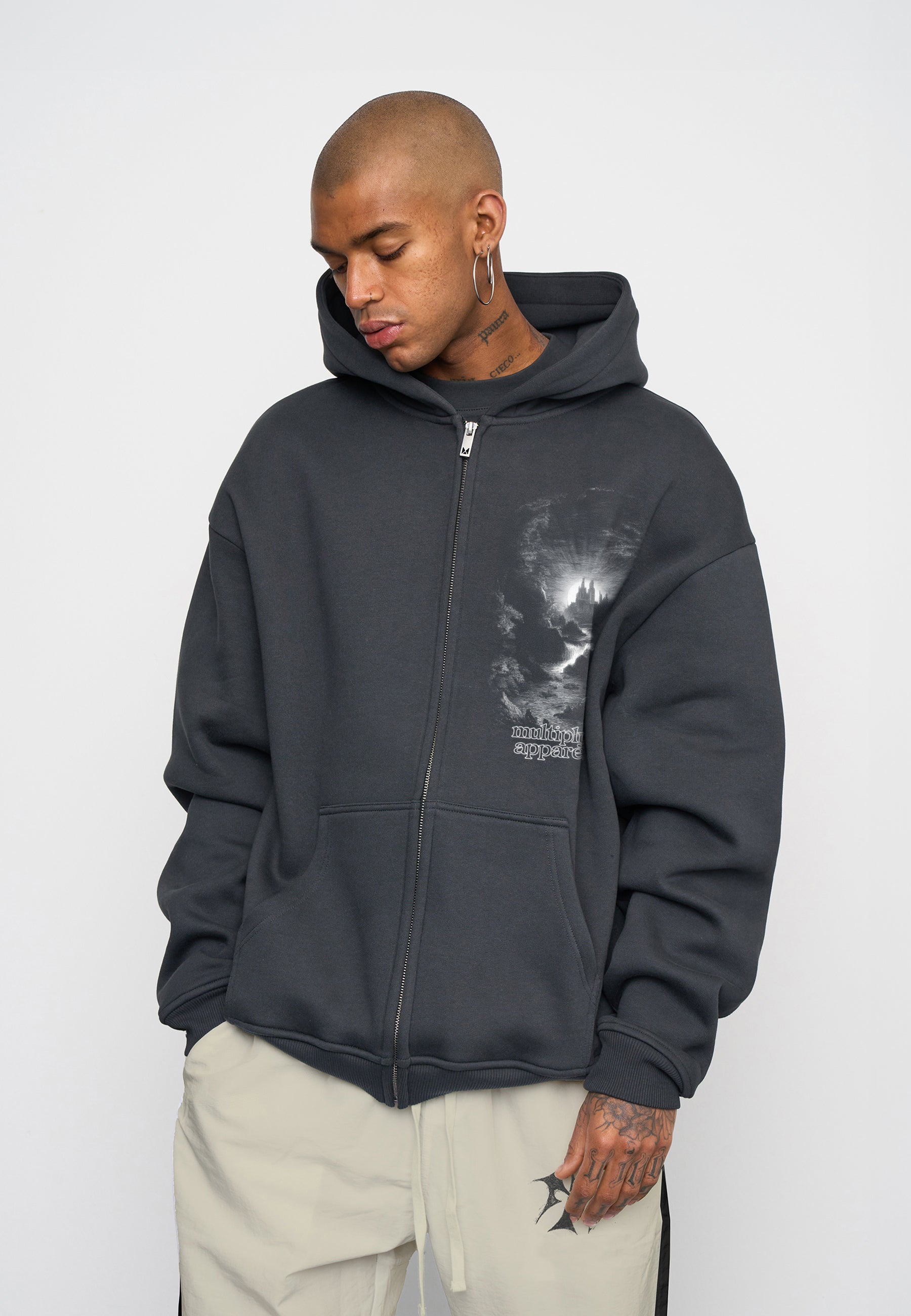 Oversize Zip Hoodie ANGELIC Black Soda Washed