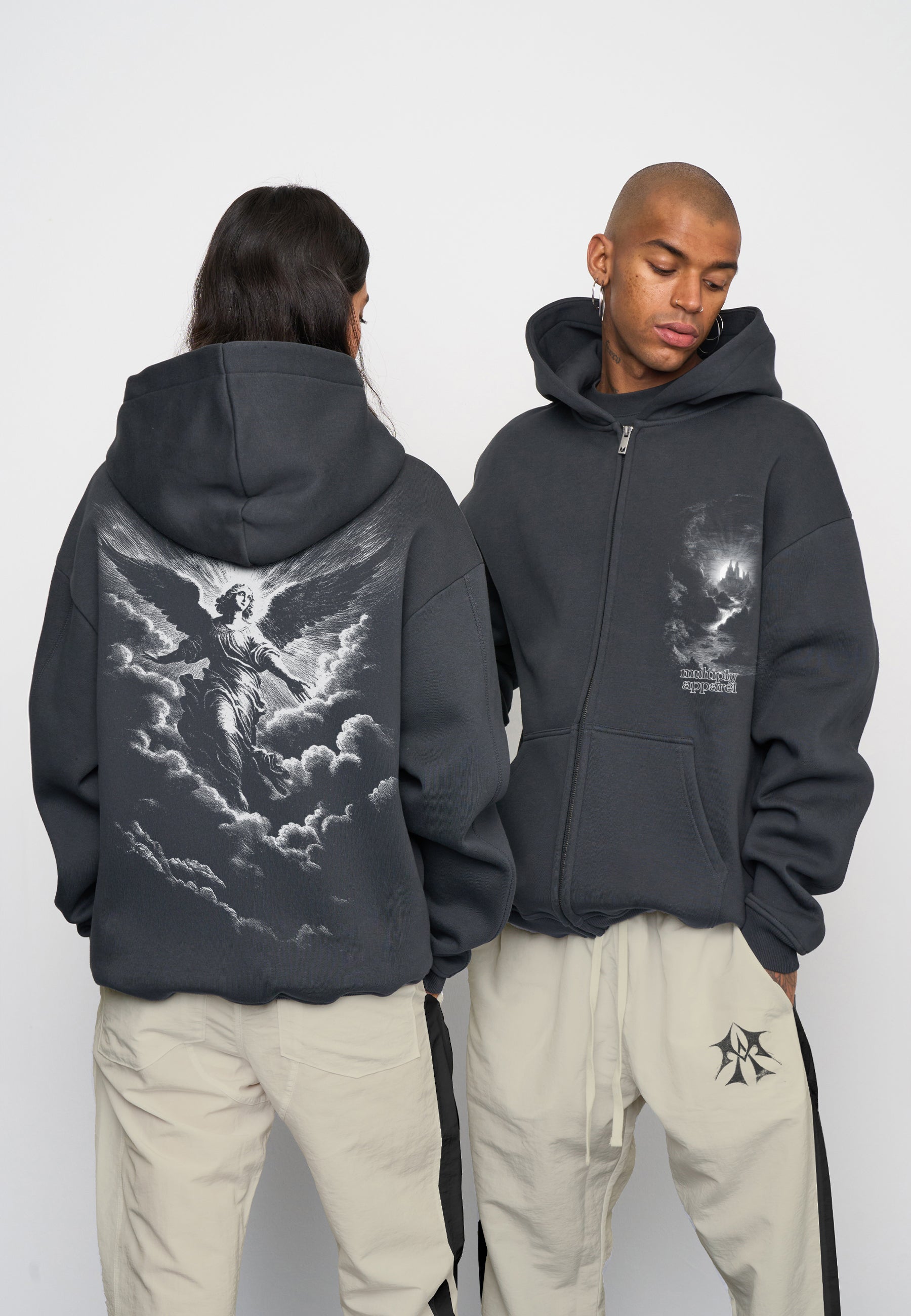 Oversize Zip Hoodie ANGELIC Black Soda Washed